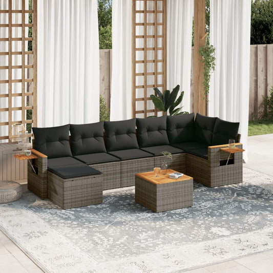 Set Divano da Giardino 8 pz con Cuscini Grigio in Polyrattan - homemem39