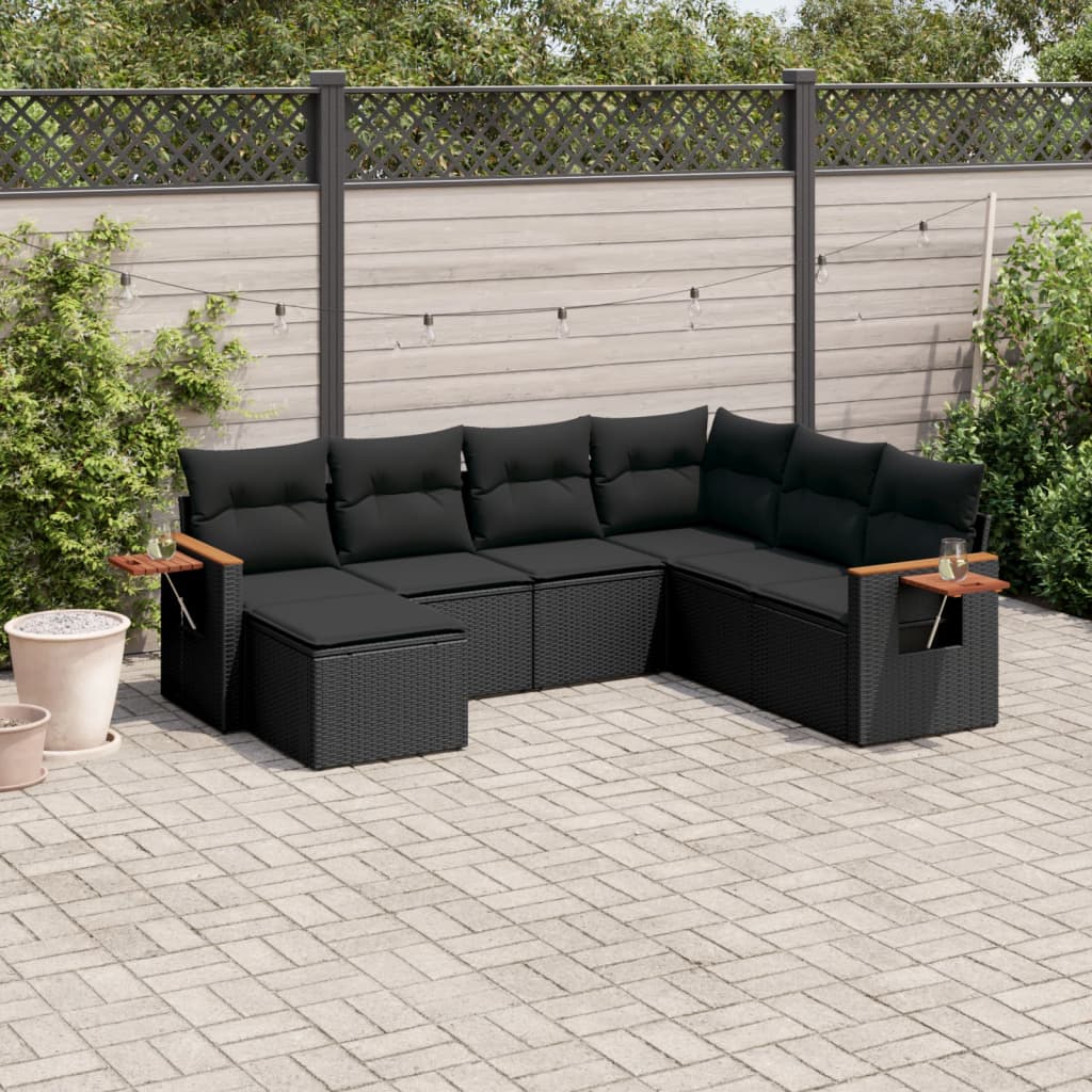 Set Divani da Giardino con Cuscini 7pz Nero Polyrattan - homemem39