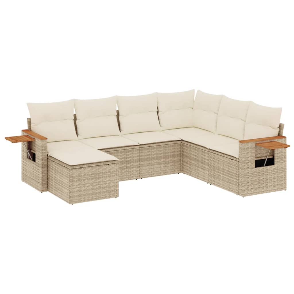 Set Divani da Giardino 7 pz con Cuscini Beige in Polyrattan - homemem39