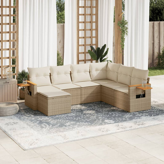 Set Divani da Giardino 7 pz con Cuscini Beige in Polyrattan - homemem39