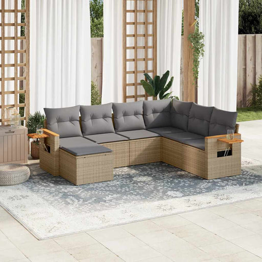 Set Divani da Giardino 7 pz con Cuscini Beige in Polyrattan - homemem39