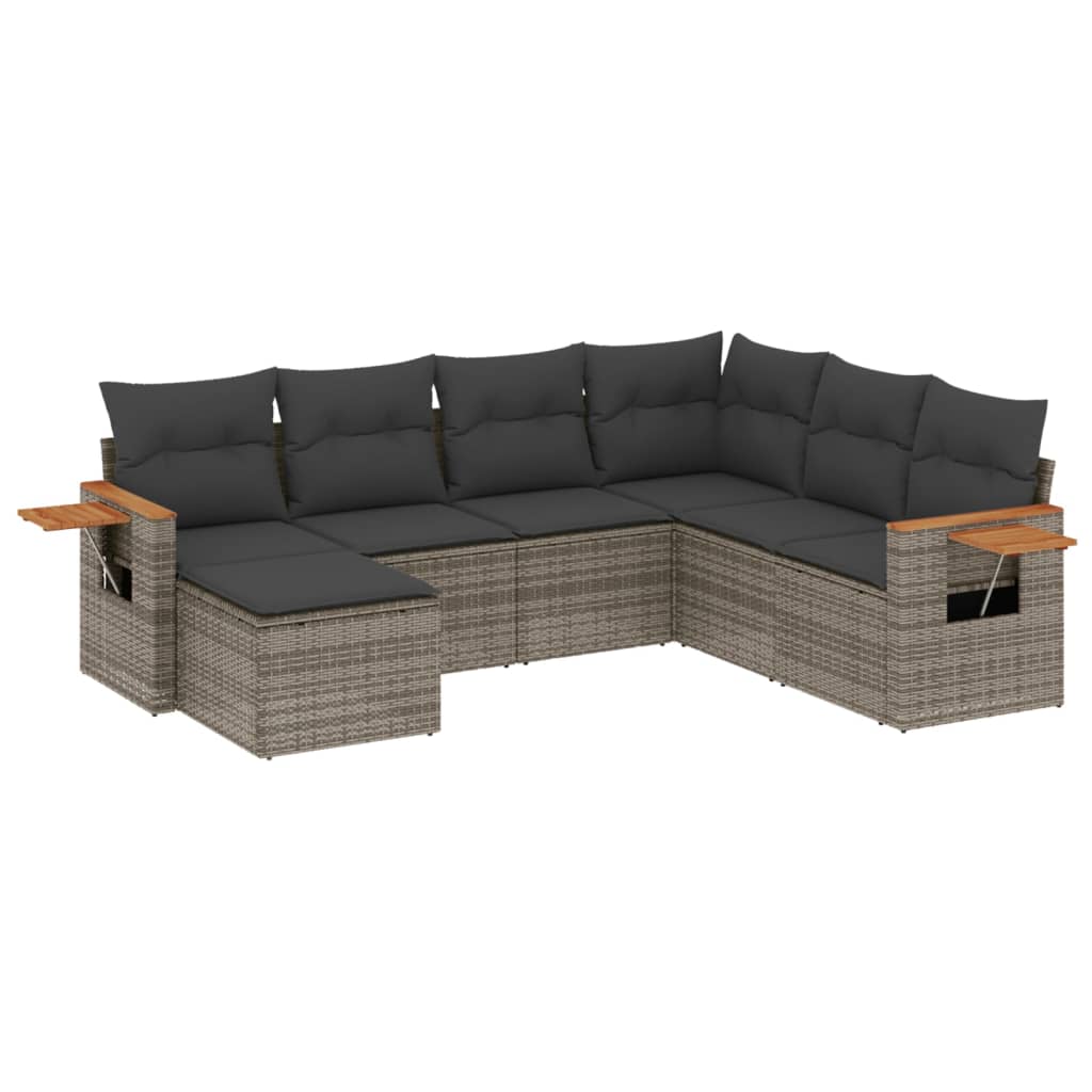 Set Divani da Giardino 7 pz con Cuscini Grigio in Polyrattan - homemem39