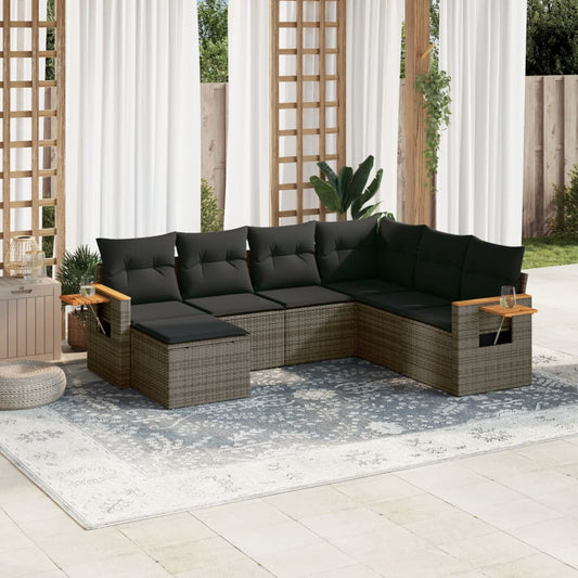 Set Divani da Giardino 7 pz con Cuscini Grigio in Polyrattan - homemem39
