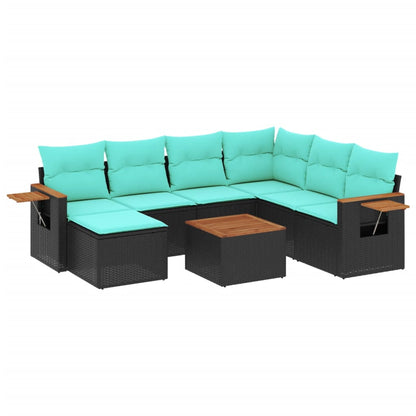 Set Divani da Giardino 8 pz con Cuscini Nero in Polyrattan | homemem39