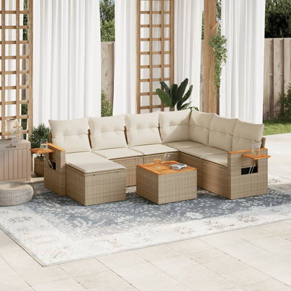 Set Divano da Giardino 8 pz con Cuscini Beige in Polyrattan - homemem39