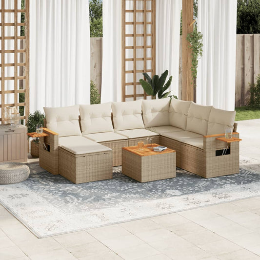 Set Divano da Giardino 8 pz con Cuscini Beige in Polyrattan - homemem39