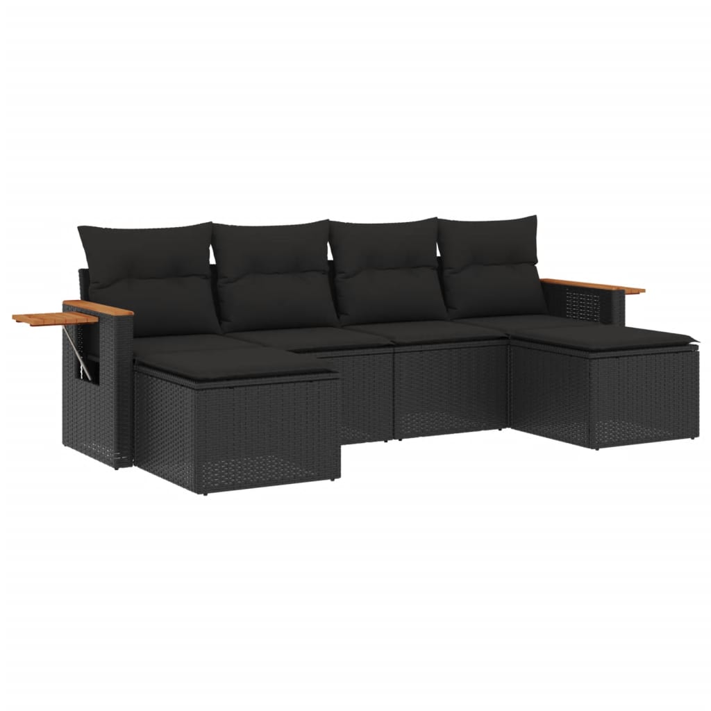 Set Divano da Giardino 6 pz con Cuscini Nero in Polyrattan - homemem39