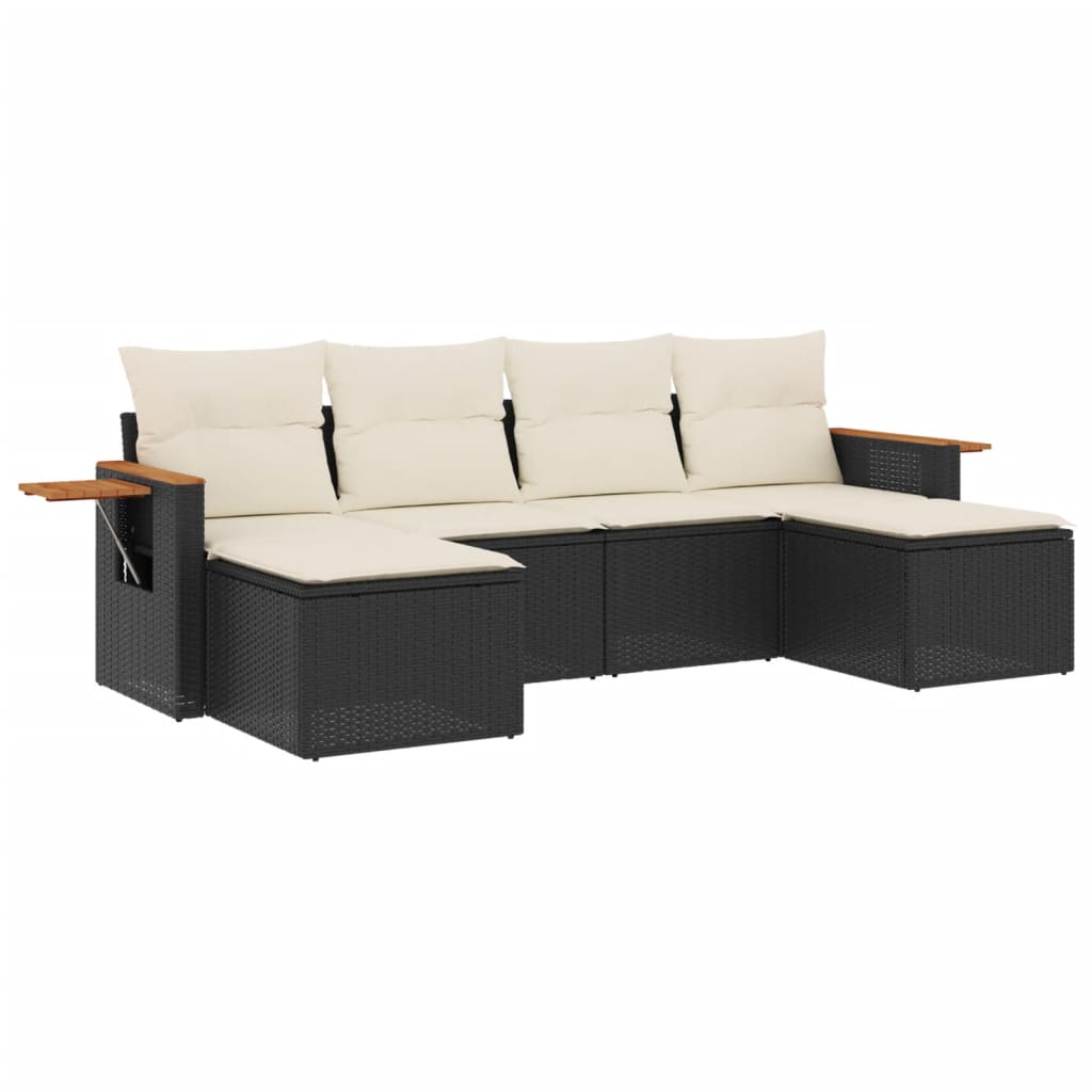 Set Divano da Giardino 6 pz con Cuscini Nero in Polyrattan - homemem39