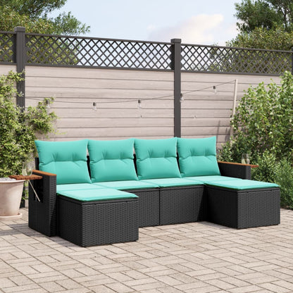 Set Divano da Giardino 6 pz con Cuscini Nero in Polyrattan - homemem39
