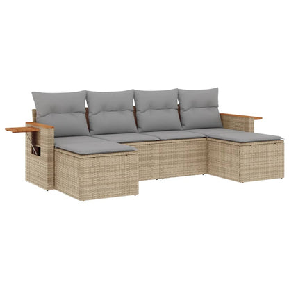 Set Divano da Giardino 6 pz con Cuscini Beige in Polyrattan - homemem39