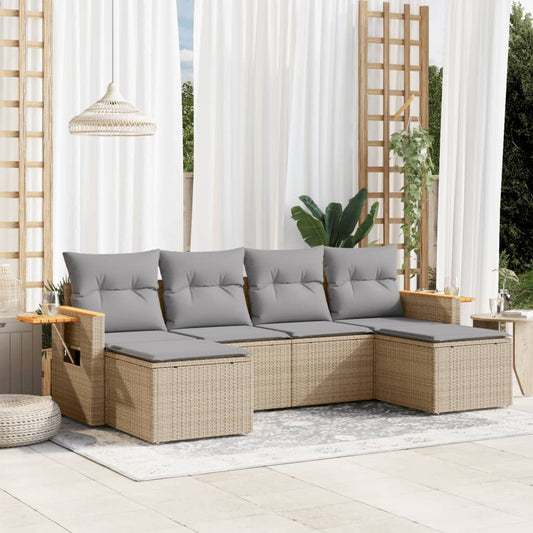 Set Divano da Giardino 6 pz con Cuscini Beige in Polyrattan - homemem39