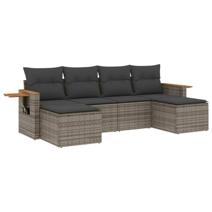 Set Divano da Giardino 6 pz con Cuscini Grigio in Polyrattan - homemem39