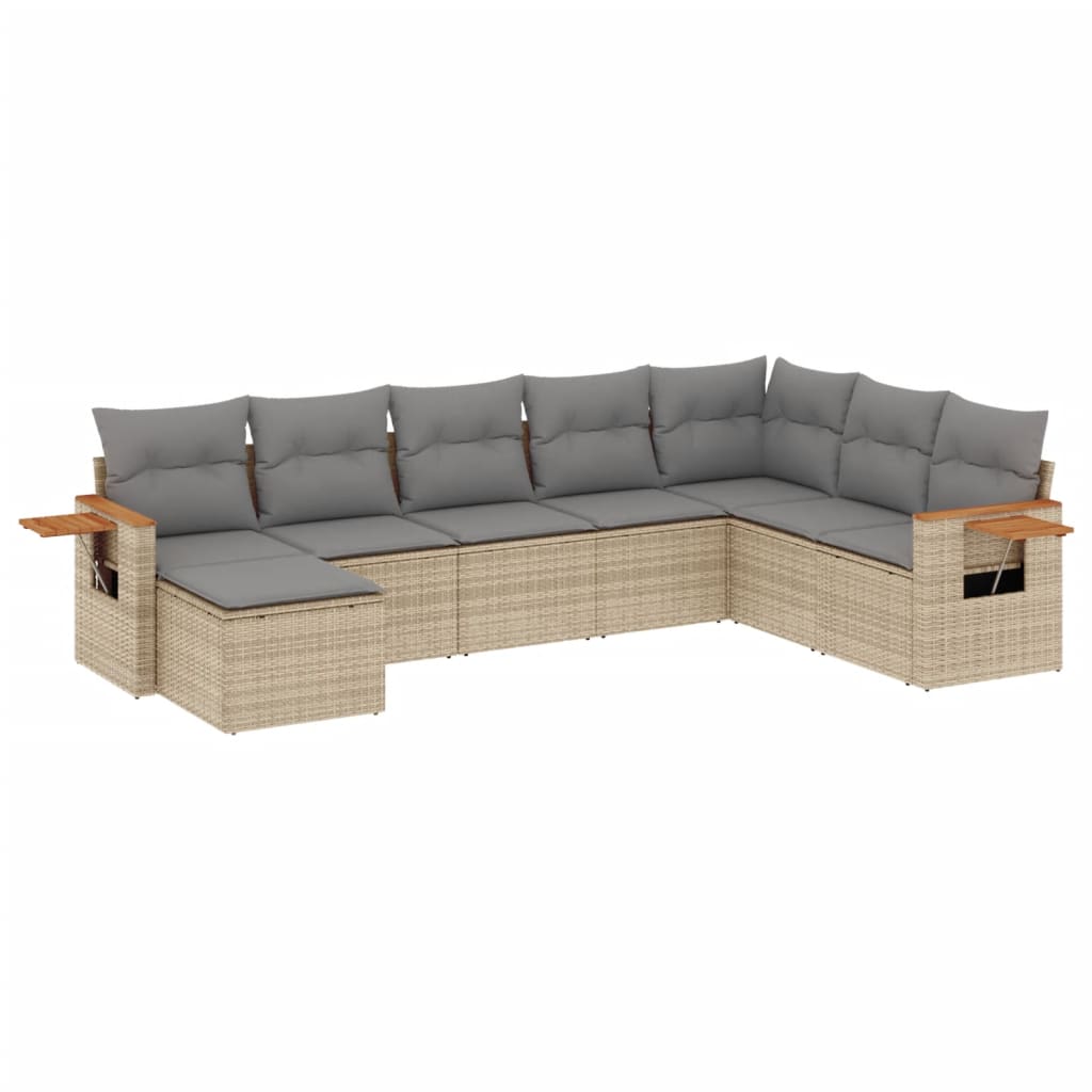 Set Divano da Giardino 8 pz con Cuscini Beige in Polyrattan - homemem39