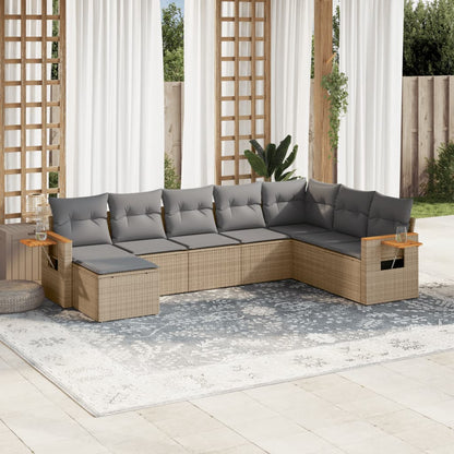 Set Divano da Giardino 8 pz con Cuscini Beige in Polyrattan - homemem39