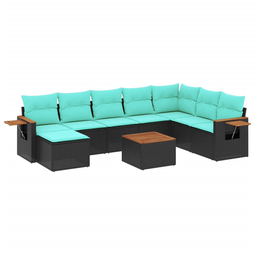 Set Divani da Giardino 9 pz con Cuscini Nero in Polyrattan - homemem39