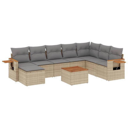 Set Divano da Giardino 9 pz con Cuscini Beige in Polyrattan - homemem39