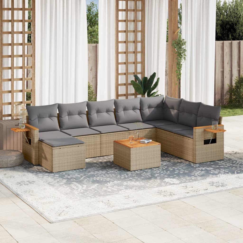 Set Divano da Giardino 9 pz con Cuscini Beige in Polyrattan - homemem39