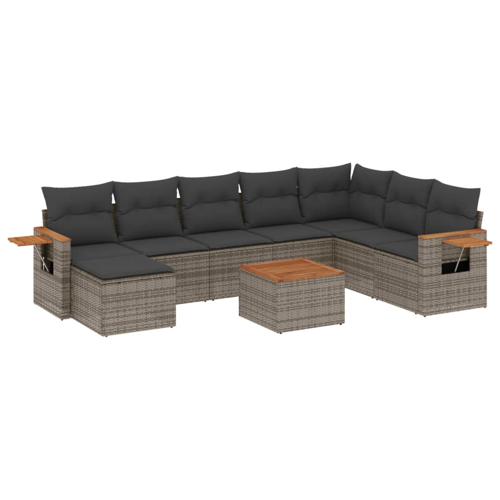 Set Divano da Giardino 9 pz con Cuscini Grigio in Polyrattan - homemem39