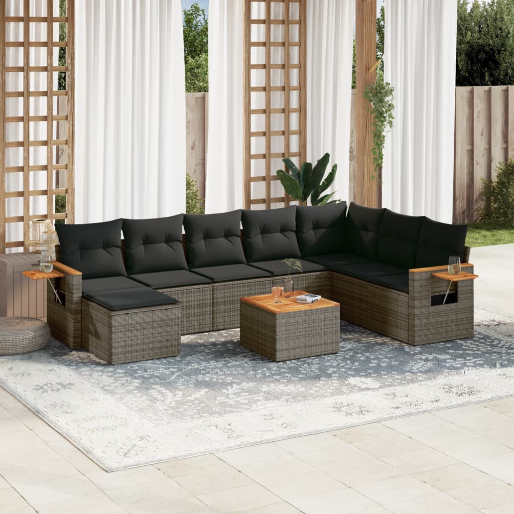 Set Divano da Giardino 9 pz con Cuscini Grigio in Polyrattan - homemem39