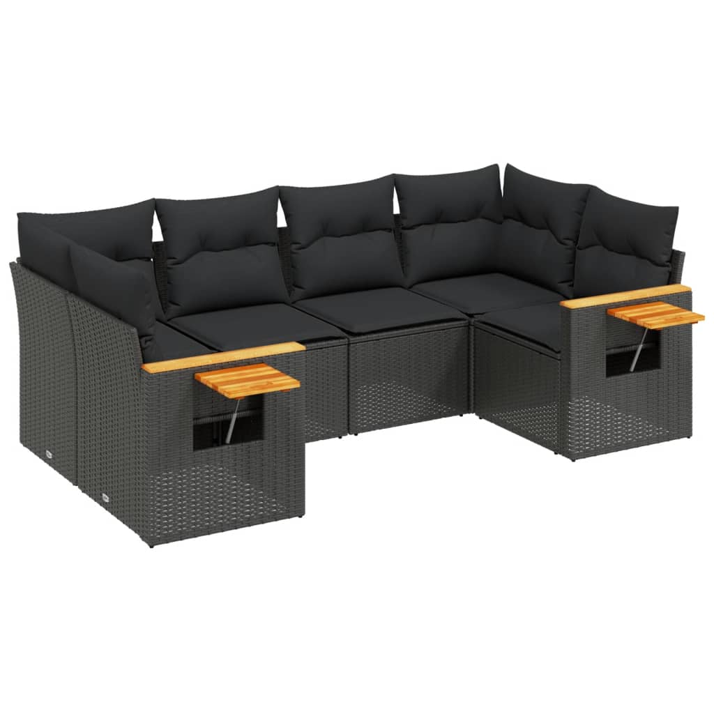 Set Divano da Giardino 6 pz con Cuscini Nero in Polyrattan - homemem39