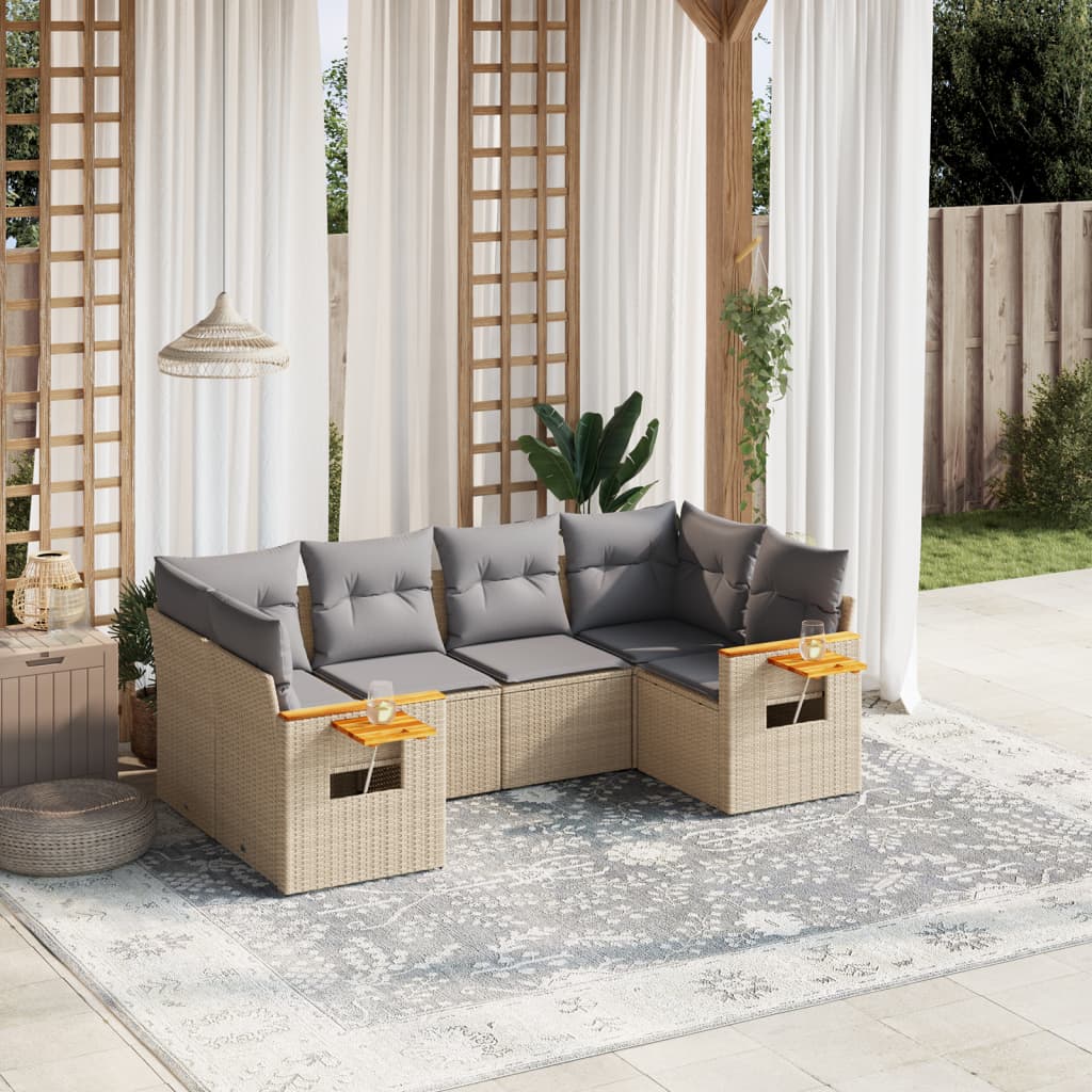 Set Divano da Giardino 6 pz con Cuscini Beige in Polyrattan - homemem39