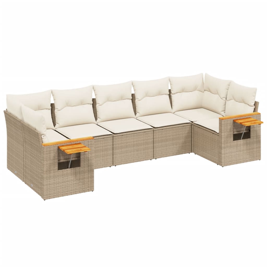Set Divani da Giardino 7 pz con Cuscini Beige in Polyrattan - homemem39