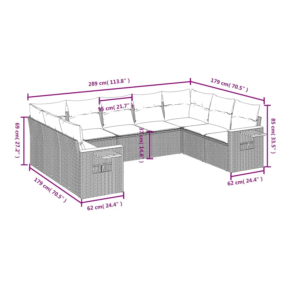 Set Divani da Giardino 9 pz con Cuscini Nero in Polyrattan | homemem39