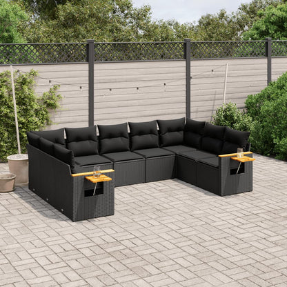 Set Divani da Giardino 9 pz con Cuscini Nero in Polyrattan - homemem39