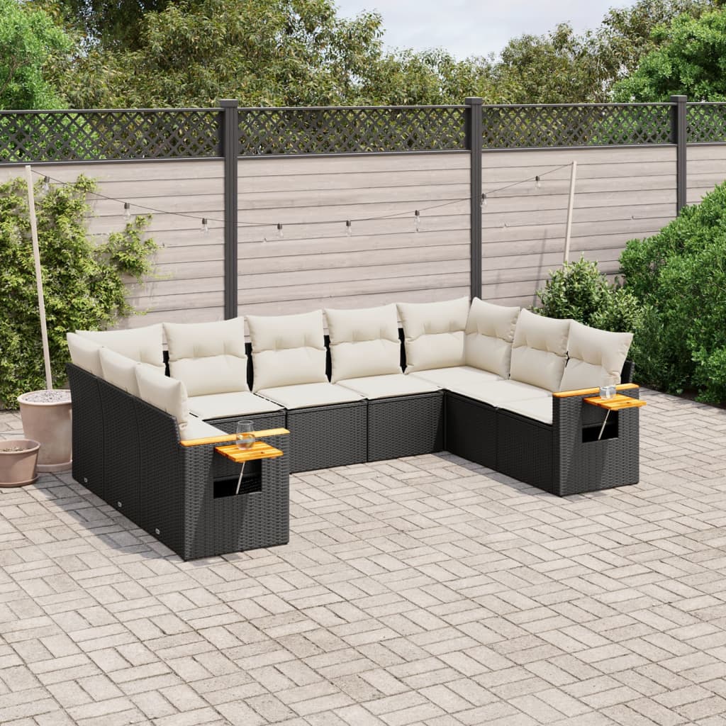 Set Divani da Giardino 9 pz con Cuscini Nero in Polyrattan - homemem39