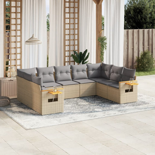 Set Divano da Giardino 9 pz con Cuscini Beige in Polyrattan - homemem39