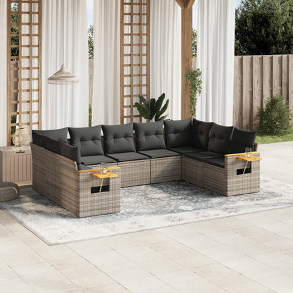 Set Divano da Giardino 9 pz con Cuscini Grigio in Polyrattan - homemem39