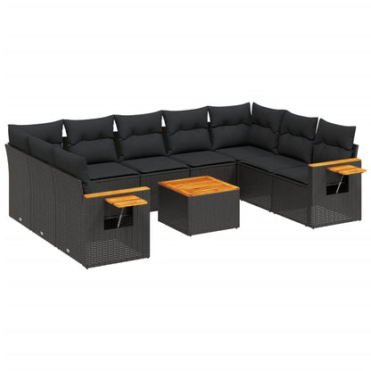 Set Divani da Giardino 10pz con Cuscini in Polyrattan Nero - homemem39