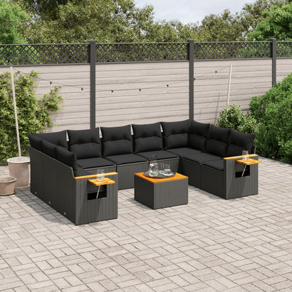 Set Divani da Giardino 10pz con Cuscini in Polyrattan Nero - homemem39