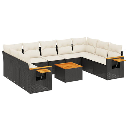 Set Divani da Giardino 10pz con Cuscini in Polyrattan Nero - homemem39