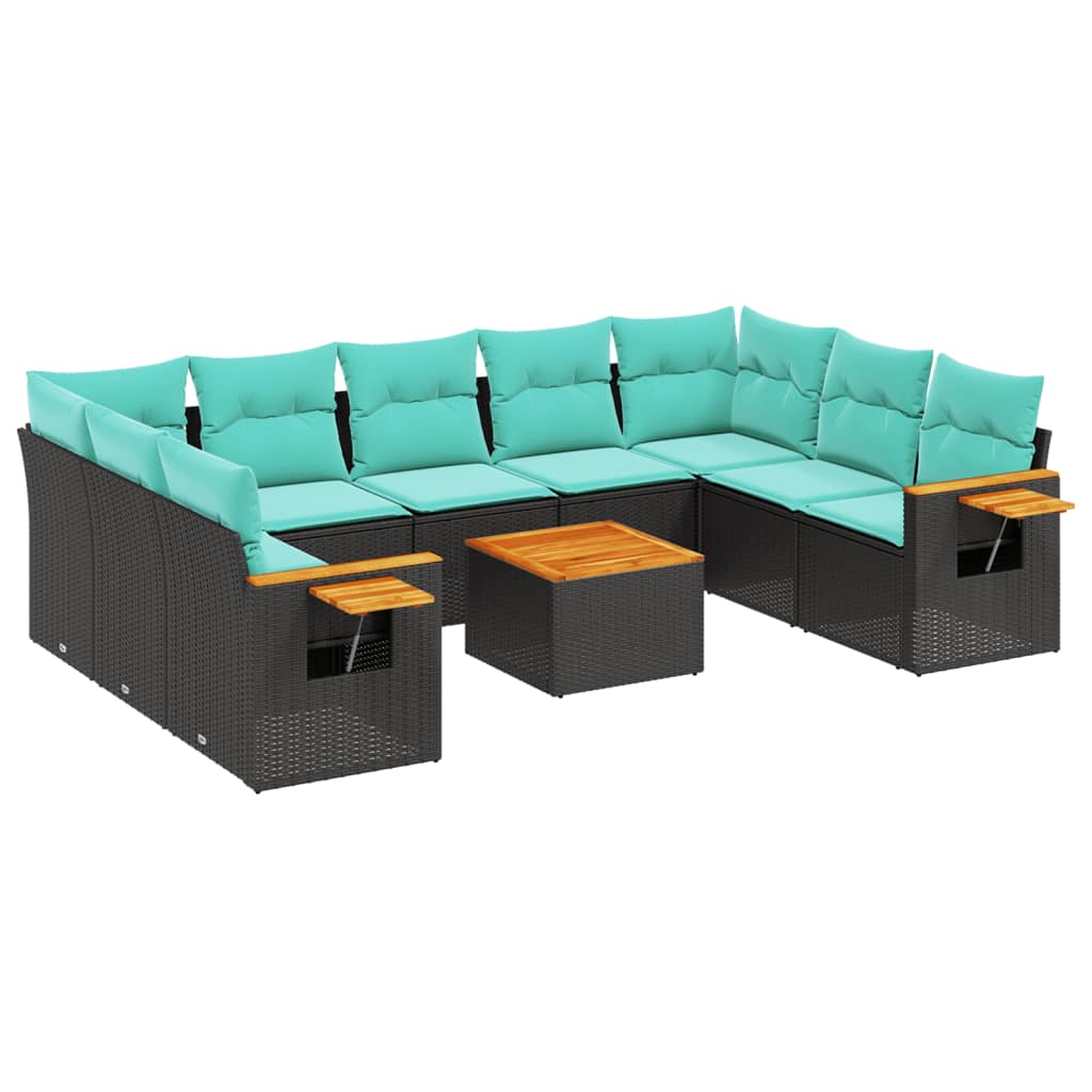 Set Divani da Giardino 10 pz con Cuscini Nero in Polyrattan - homemem39