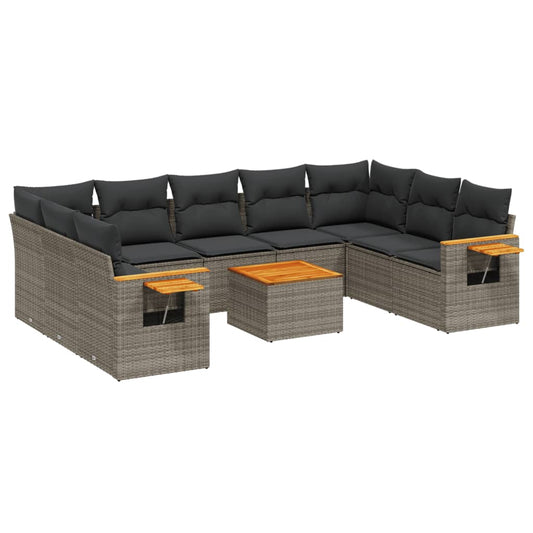 Set Divano da Giardino 10 pz con Cuscini Grigio in Polyrattan - homemem39