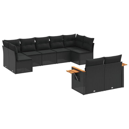 Set Divani da Giardino 9 pz con Cuscini Nero in Polyrattan - homemem39
