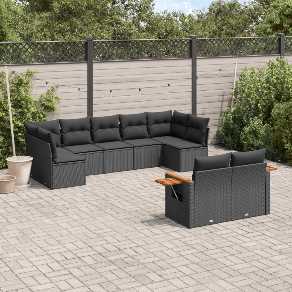 Set Divani da Giardino 9 pz con Cuscini Nero in Polyrattan - homemem39