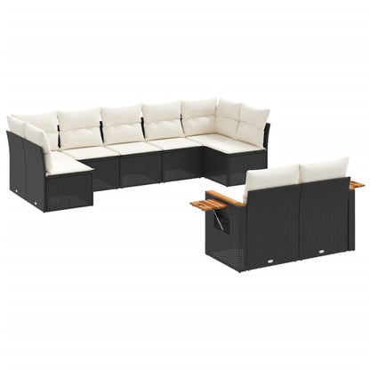 Set Divani da Giardino 9 pz con Cuscini Nero in Polyrattan - homemem39