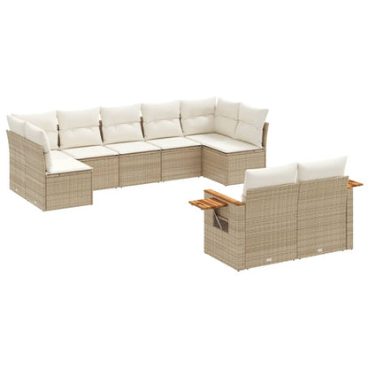 Set Divano da Giardino 9 pz con Cuscini Beige in Polyrattan - homemem39