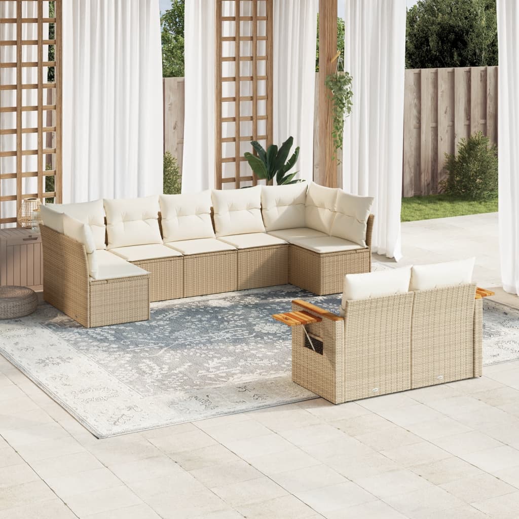 Set Divano da Giardino 9 pz con Cuscini Beige in Polyrattan - homemem39