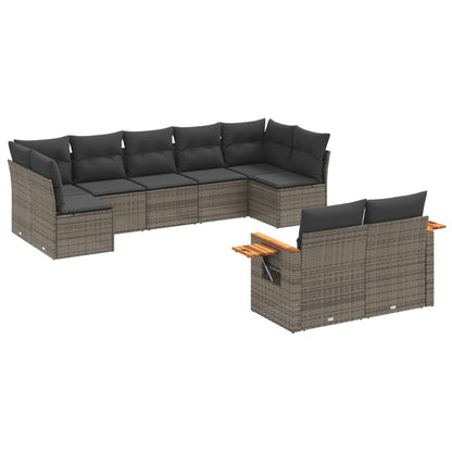 Set Divano da Giardino 9 pz con Cuscini Grigio in Polyrattan - homemem39