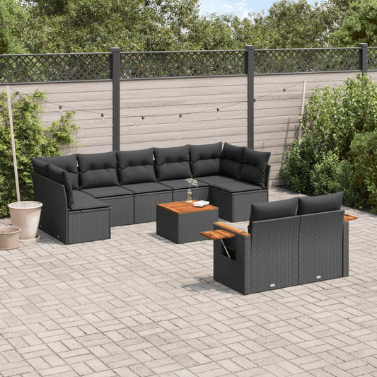 Set Divani da Giardino 10pz con Cuscini in Polyrattan Nero - homemem39