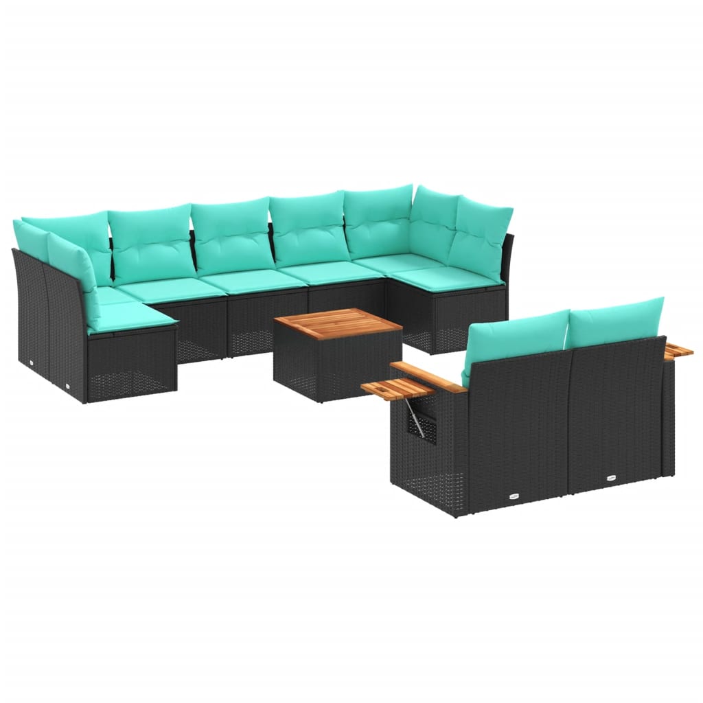 Set Divani da Giardino 10 pz con Cuscini Nero in Polyrattan - homemem39