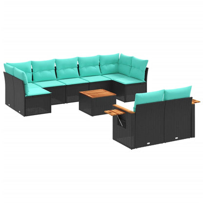 Set Divani da Giardino 10 pz con Cuscini Nero in Polyrattan - homemem39