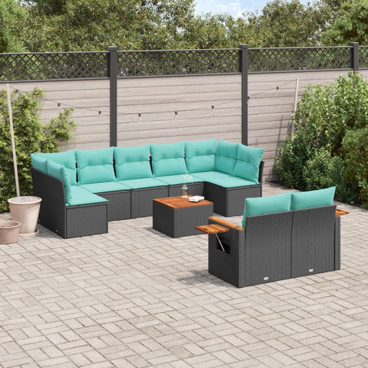 Set Divani da Giardino 10 pz con Cuscini Nero in Polyrattan - homemem39