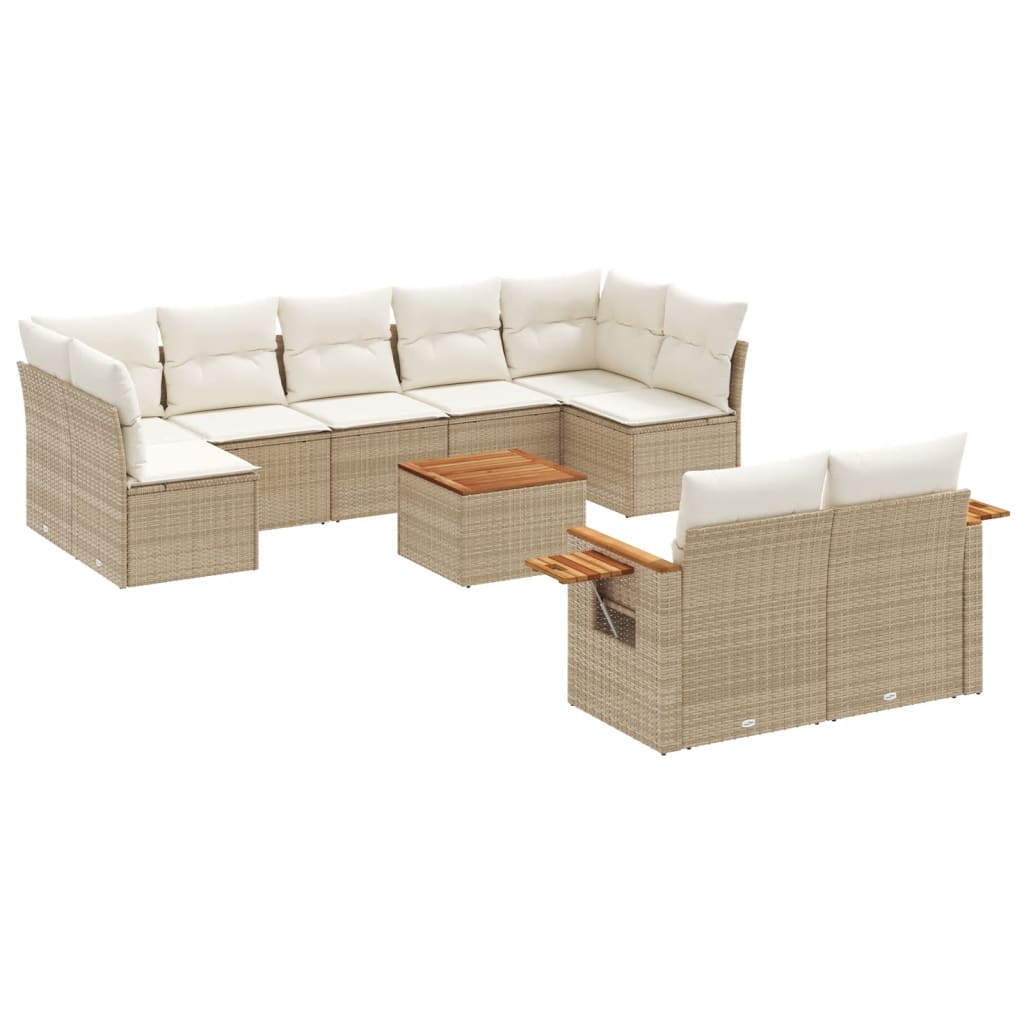 Set Divano da Giardino 10 pz con Cuscini Beige in Polyrattan - homemem39