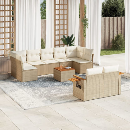 Set Divano da Giardino 10 pz con Cuscini Beige in Polyrattan - homemem39