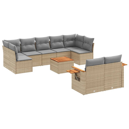 Set Divano da Giardino 10 pz con Cuscini Beige in Polyrattan - homemem39