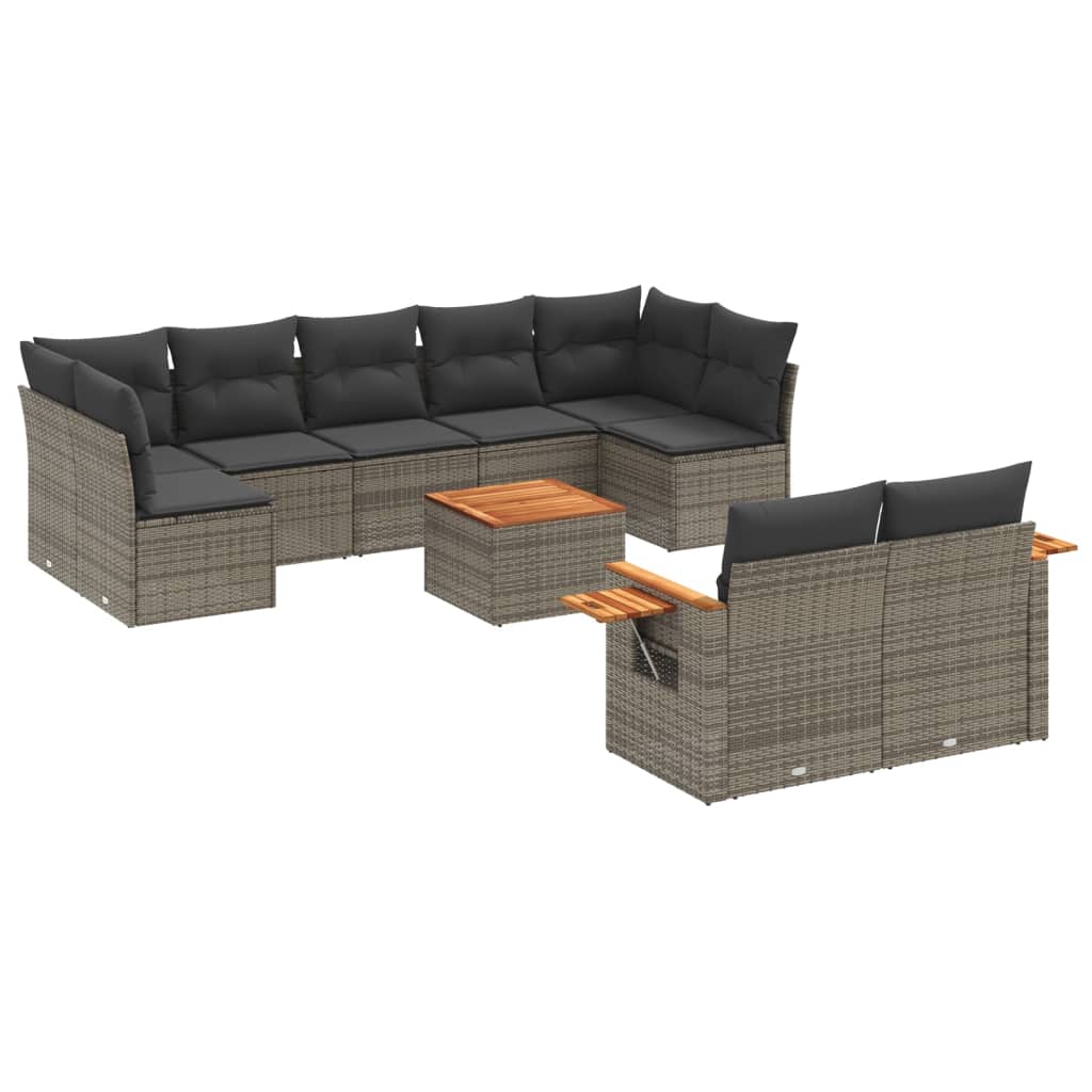 Set Divano da Giardino 10 pz con Cuscini Grigio in Polyrattan - homemem39